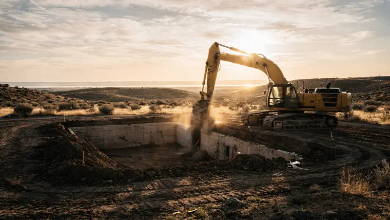 Hero. Basement dig at golden hour