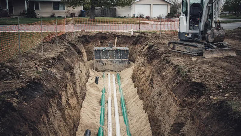 Water and sewer line trench